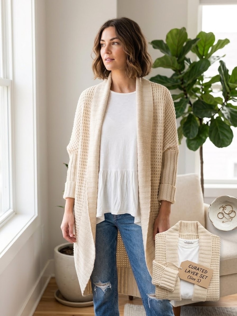 Bundle: RD Style Waffle Cardigan & Ezra Ruffle Tee